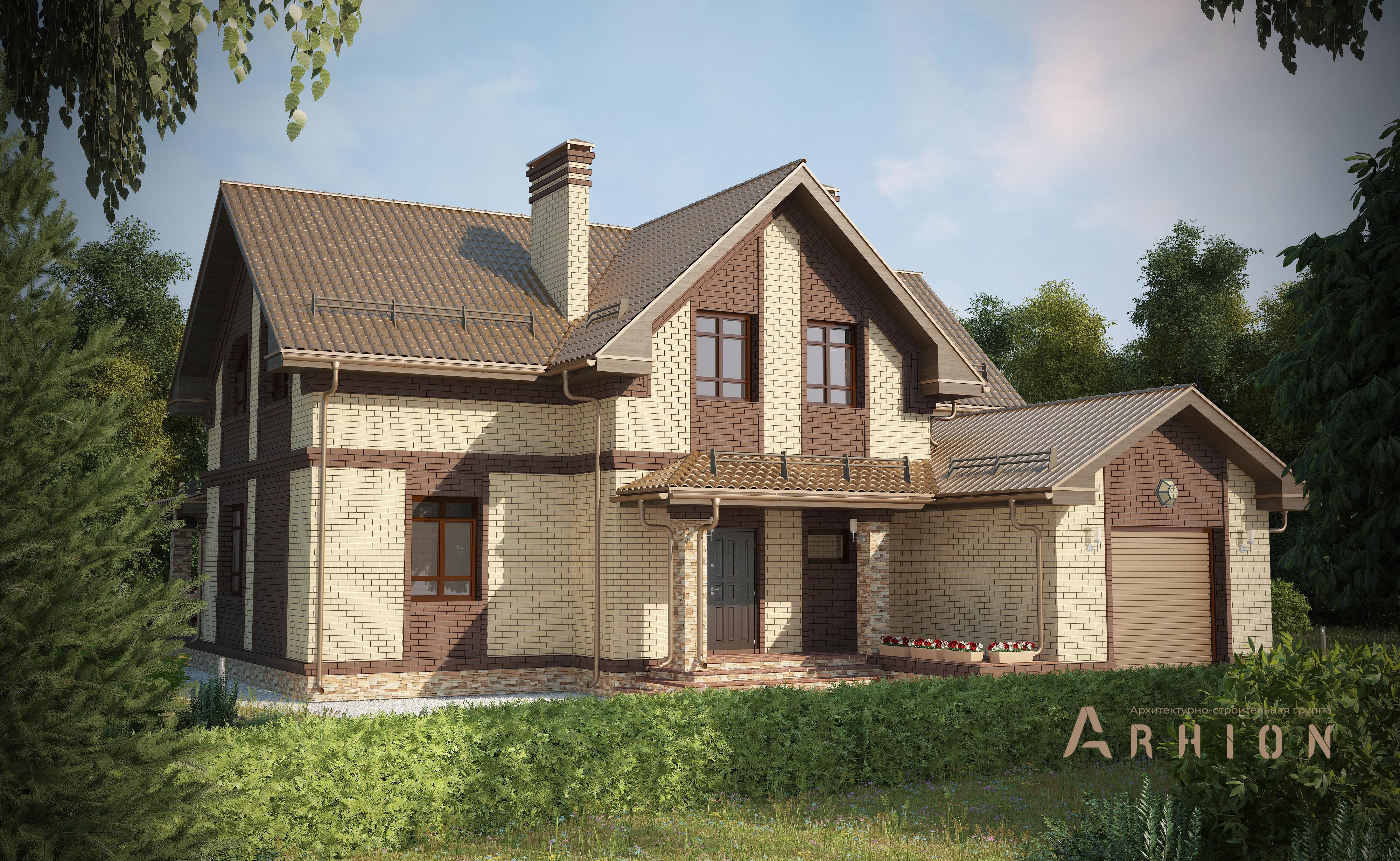 2. Проект одноэтажного дома в скандинавском стиле с двускатной кровлей, T-30, площадью - 208 кв c мансардой, терассой, гаражом